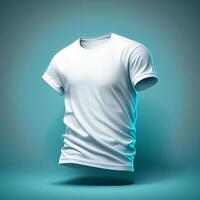 White t-shirt mockup on blue background, photo