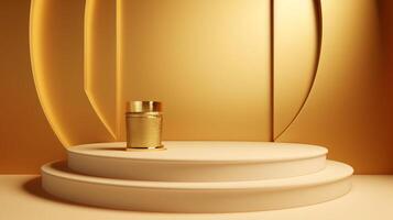 Golden podium on luxury golden background. Luxury product podium, photo