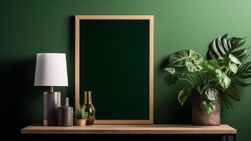 Mock up poster frame in modern interior background, photo