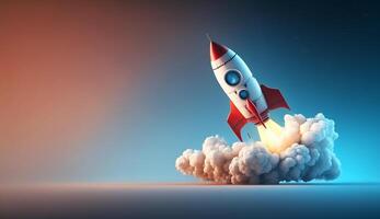 Rocket flying high in the sky, Business Startup concept, photo