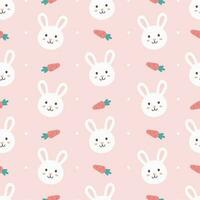 Cute rabbit with carrot, seamless pattern. Pink background. Pastel concept. Cute cartoon character vector