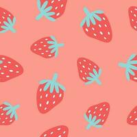 Vector strawberries seamless pattern. Summer  background hand drawn. Cartoon flat illustration.