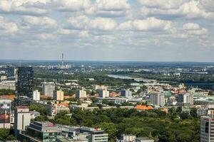 landscape of the city of Warsaw from the vantage point in the Palace of Culture on a warm summer sunny day photo