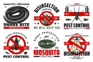 Pest control and disinfection service vector icons