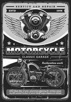 Motorcycle and motorbike engine, vector poster