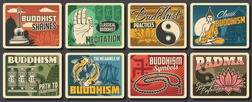 Buddhism religion and meditation symbols vector