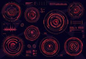 HUD futuristic red circular web interface panels vector