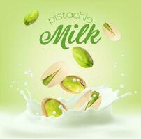 Pistachio milk crown splash with nuts and drops vector