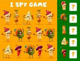 Cartoon mexican food characters, I spy game task vector