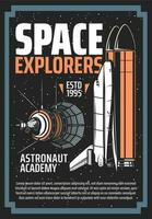 Space explorers academy, galaxy shuttle spaceship vector