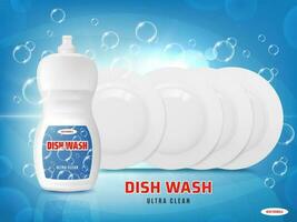 Ultra clean dish wash liquid, plates shine light vector