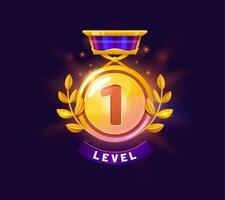 Game level up badge and win golden medal icon vector