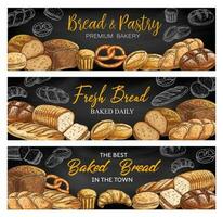 Bread and bakery shop sketch vector banners