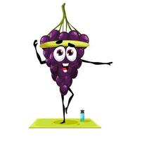 Cartoon grape character in yoga pilates pose vector