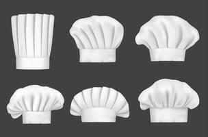 Chef hats, realistic 3D cook caps and baker toques vector