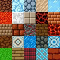 Retro 8 bit pixel art game surface patterns set vector