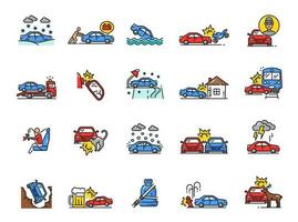 Car crash line icons, damage, collision, failure vector