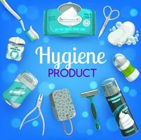 Hygiene products. Vector soap, brush, toothpaste