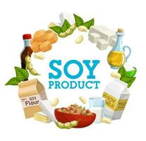 Soybean food products and drinks frame vector