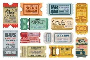 Bus tickets retro coupons, city public transport vector