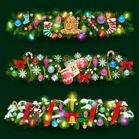 Christmas tree and holly garland of gifts, ribbons vector