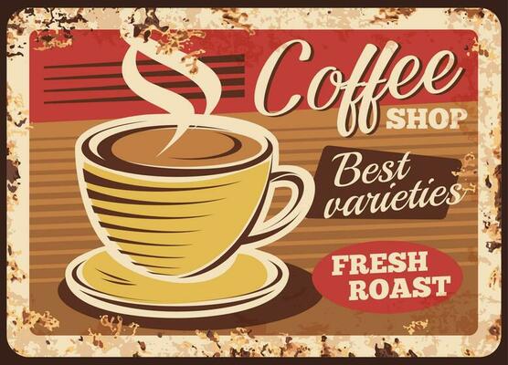 Coffee shop espresso rusty metal vector plate