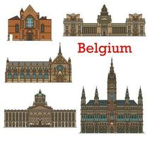 Belgium landmarks, Brussels architecture buildings vector