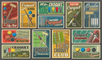 juego de croquet deporte campeonato y club retro carteles vector