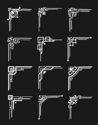 Art deco border corners, ornamental dividers