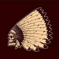 American indians skull on war bonnet headdress vector