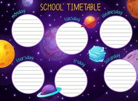 Space timetable with galaxy stars and planets vector