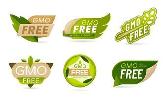 GMO free food vector icons with green leaves