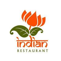 Indian restaurant icon, vector emblem with flower