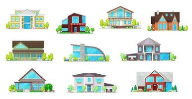 Real estate private buildings vector icons set