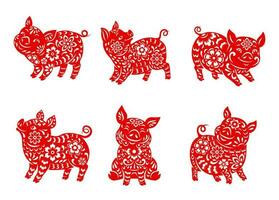 chino zodíaco animal cerdo o Jabali vector íconos conjunto