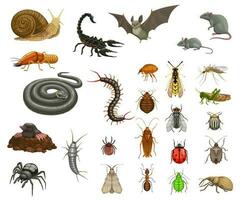 Agricultural, home pests, insects and animals set vector