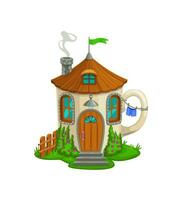 dibujos animados cuento de hadas jarra casa edificio de duende gnomo vector