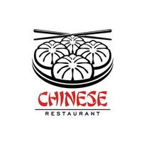 Chinese cuisine icon with baozi and sticks vector