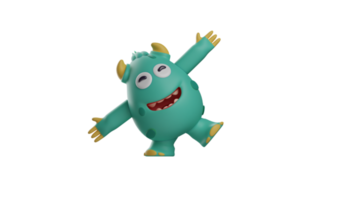 3D illustration. Relax Monster 3D Cartoon Character. A blue monster in a lying pose with arms stretched out. Monster smiled happily and felt relaxed. 3d cartoon character png