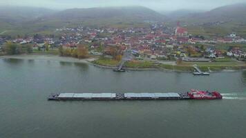 Cargo Pusher Boat on a River Transporting Cargo and Goods video