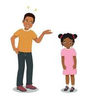 Angry African father scolding his little daughter for bad behavior vector