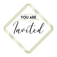 You are invited. Elegant design for cards and invitations. Handwriting style text with linear golden frames. vector