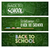 Back to school supplies, education vector banners