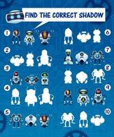 Kids game find the robot shadows, vector riddle