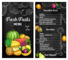 Fresco frutas vector bosquejo menú para batidos