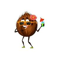 Cartoon funny coconut character with cocktail vector