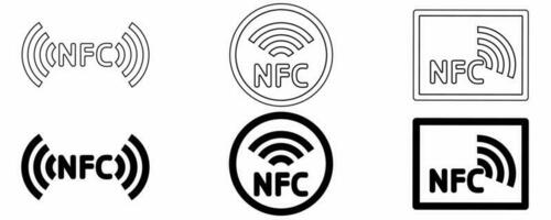 outline silhouette nfc icon set isolated on white background vector