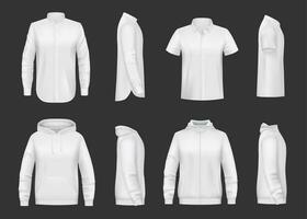 Sweatshirt, hoodie and shirt realistic mockup vector