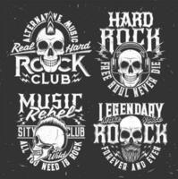 Tshirt prints with skull mascot for rock band set vector