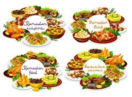 Ramadan food, Iftar Eid Mubarak menu meal dishes vector